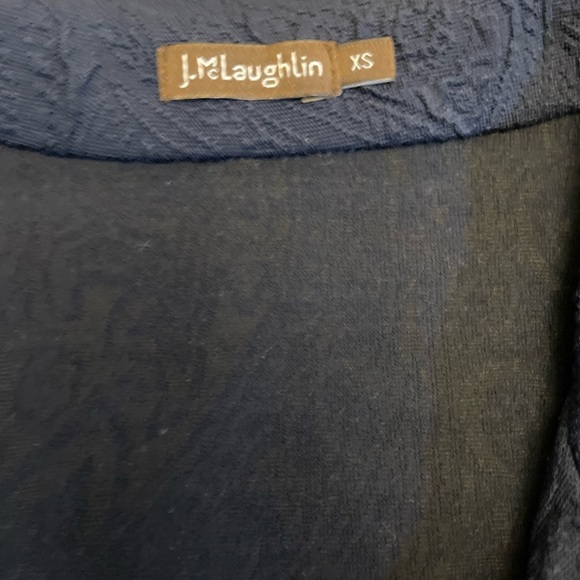 J McLaughlin navy blue dress knee length long sleeve v neck xs jacquard collar - Picture 4 of 8